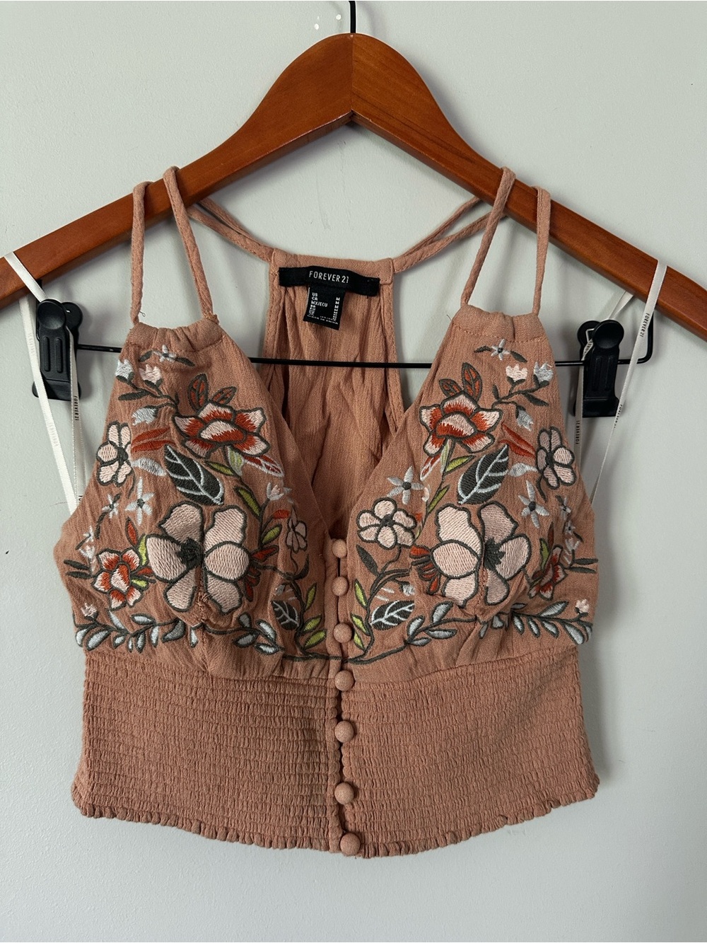 Forever 21 Light Brown Floral Embroidered Crop Top Halter Size M
